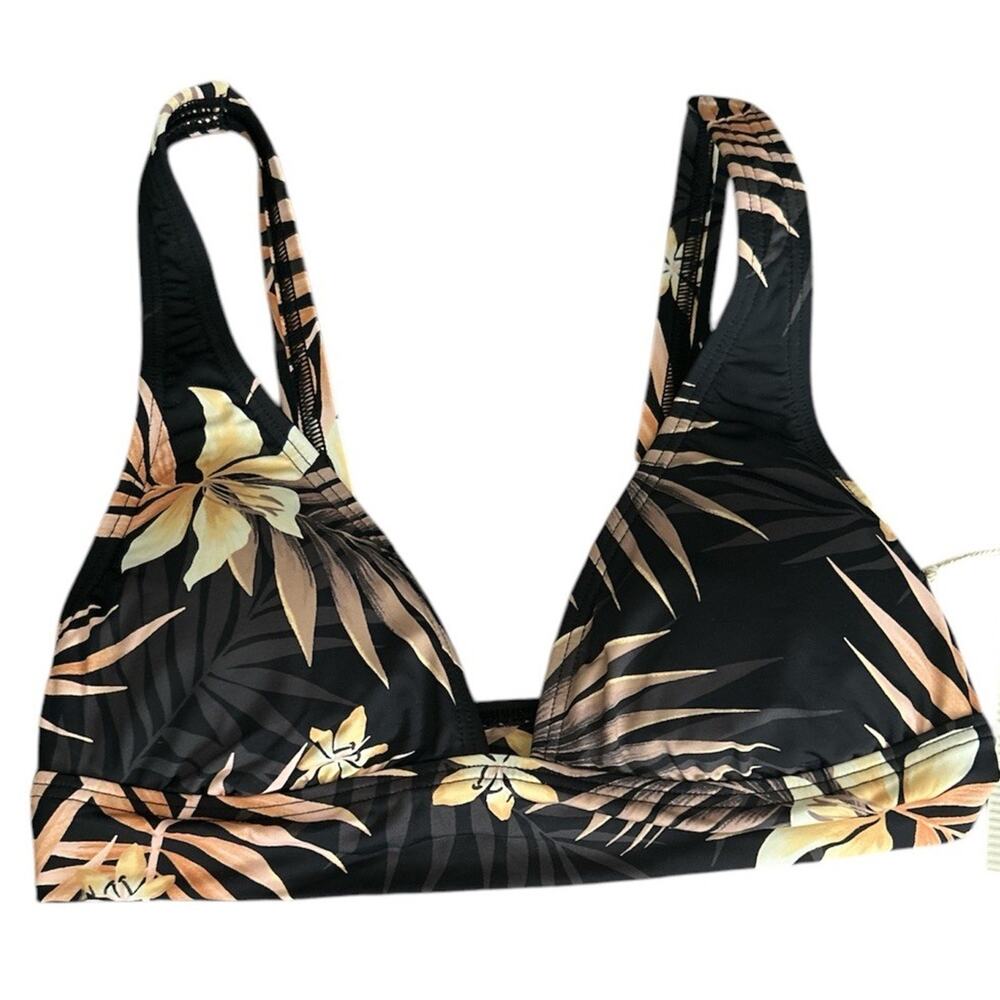 Billabong Women's Classic Banded Tri Bikini‎ Top Black Tropical Print Size XS